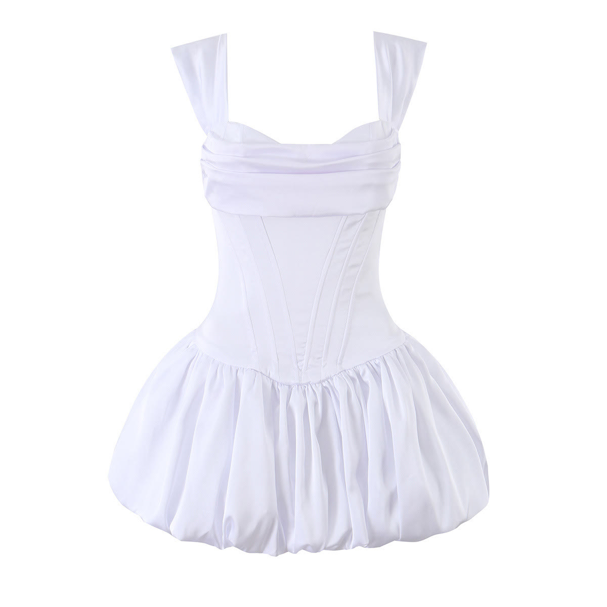 Kleid mit eckigem Ausschnitt und Stäbchen in der Taille - Weiß - L - image 10