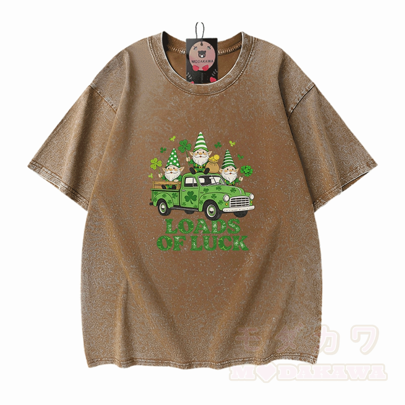 Lucky LOADS OF LUCK St. Pakrit's Day Grafik Modakawa Vintage gewaschenes T-Shirt aus 100% Baumwolle - Braun - 5XL - image 7