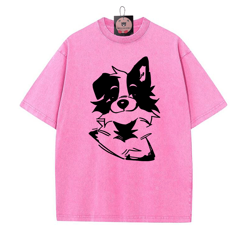 Flauschiges Welpe-Grafik-Unisex-Vintage-Washed-T-Shirt - Rosenrot - 5XL - image 4