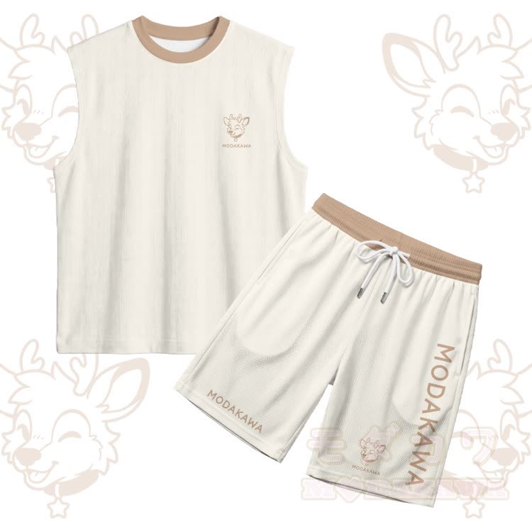 Wink Deer Graphic Sports Ärmelloses Schnelltrocknendes Tanktop Shorts Modakawa Passendes Outfit - Aprikosen-Set - 5XL - image 16