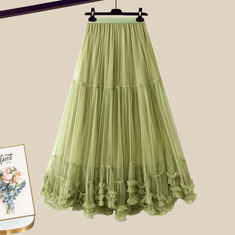 3D-Blumen-Cardigan, passender Tüllrock und Outfit - Green Skirt - XL - image 7