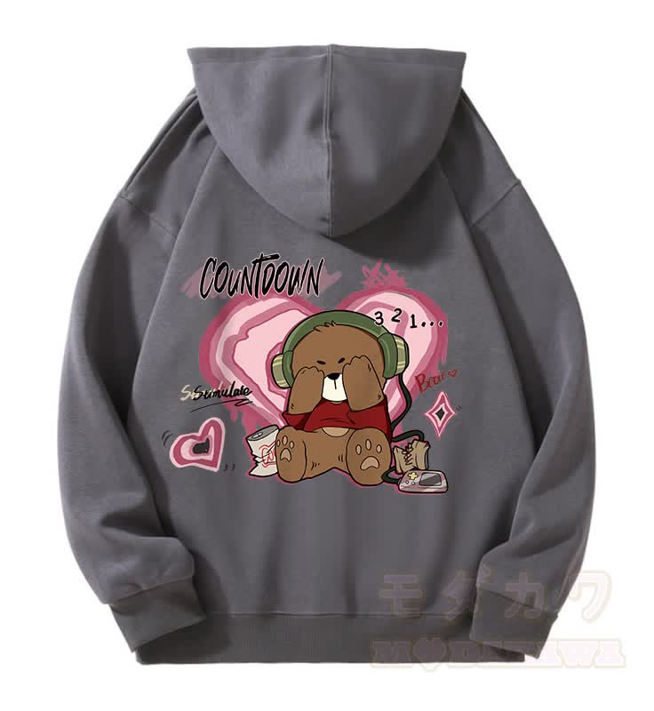 MODAKAWA COUNTDOWN Kapuzenpullover mit Bärenmotiv und Fleece-Futter, Kapuze und Reißverschluss - Dunkelgrau - 5XL - image 5