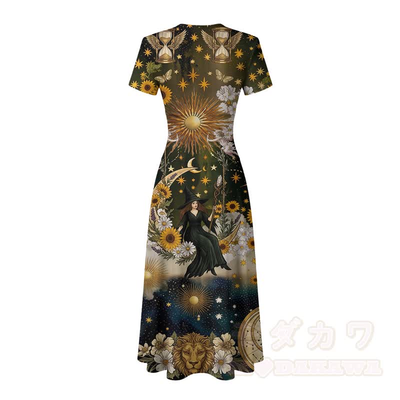 Modakawa Maxikleid mit V-Ausschnitt und Sonnenblumen- und Sonnenblumenmuster - image 4