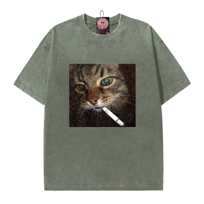 Unisex-T-Shirt mit Raucherkatzen-Motiv im Vintage-Stil - Green - 5XL - image 5