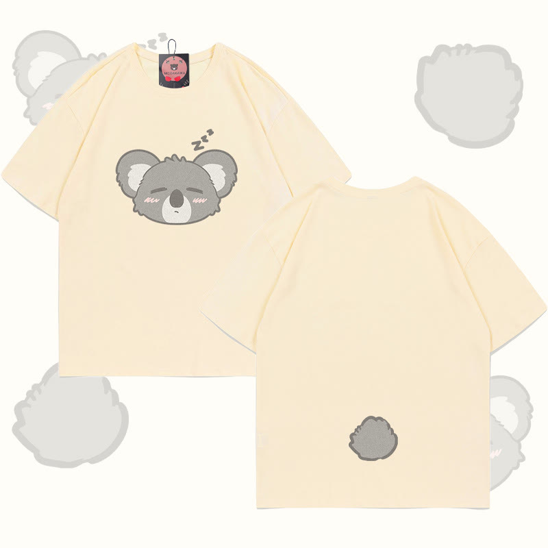 MODAKAWA T-Shirt mit schlafendem Koala-Gesicht und -Schwanz-Grafik - Apricot - 5XL - image 4