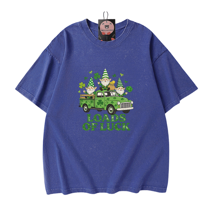 Lucky LOADS OF LUCK St. Pakrit's Day Grafik Modakawa Vintage gewaschenes T-Shirt aus 100% Baumwolle - Blue - 5XL - image 4