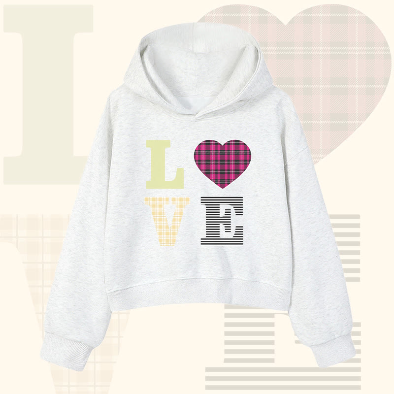 Modakawa Cropped Cotton Hoodie mit LOVE-Schriftzug - Light Grey - 3XL - image 2