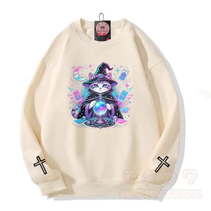 Tarot Hexe Katze Kreuz Grafik Modakawa Sweatshirt - Beige - 5XL - image 3