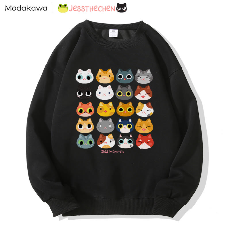 MODAKAWA X jessthechen Sweatshirt mit Katzenprint und Rundhalsausschnitt - Black - 5XL - image 3