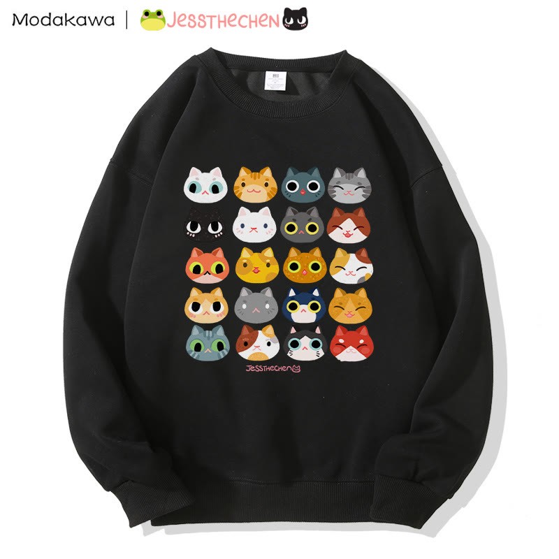 MODAKAWA X jessthechen Sweatshirt mit Katzenprint und Rundhalsausschnitt - Black - 5XL - image 3