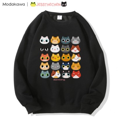 MODAKAWA X jessthechen Sweatshirt mit Katzenprint und Rundhalsausschnitt - Black - 5XL - image 3