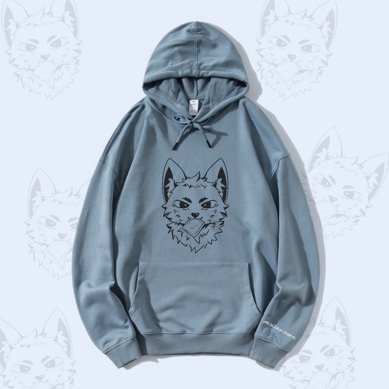 MODAKAWA Silver Fox Grafik-Streetwear-Pullover-Hoodie aus Baumwollmischung - Dusty Blue - 5XL - image 3