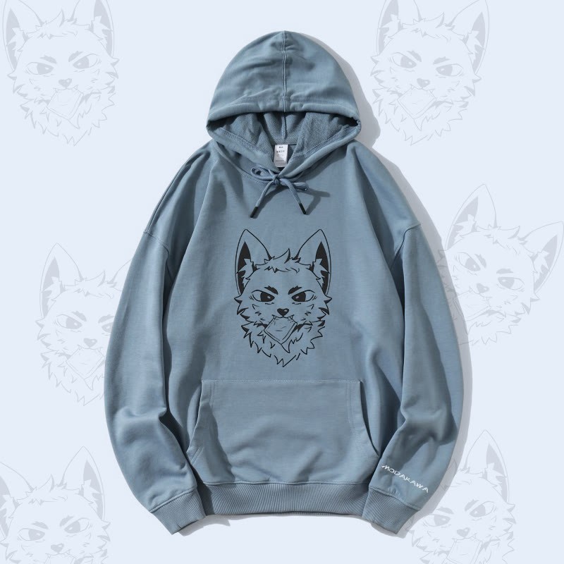 MODAKAWA Silver Fox Grafik-Streetwear-Pullover-Hoodie aus Baumwollmischung - Dusty Blue - 5XL - image 3