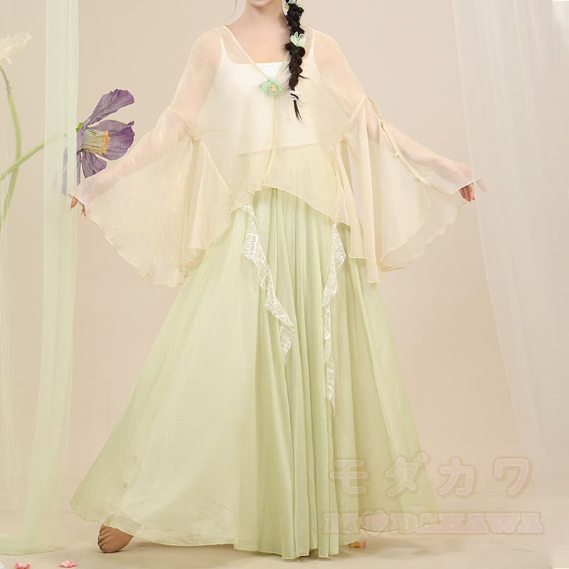 Geblümtes, transparentes Oberteil, fließender Maxirock, passendes Outfit - image 6