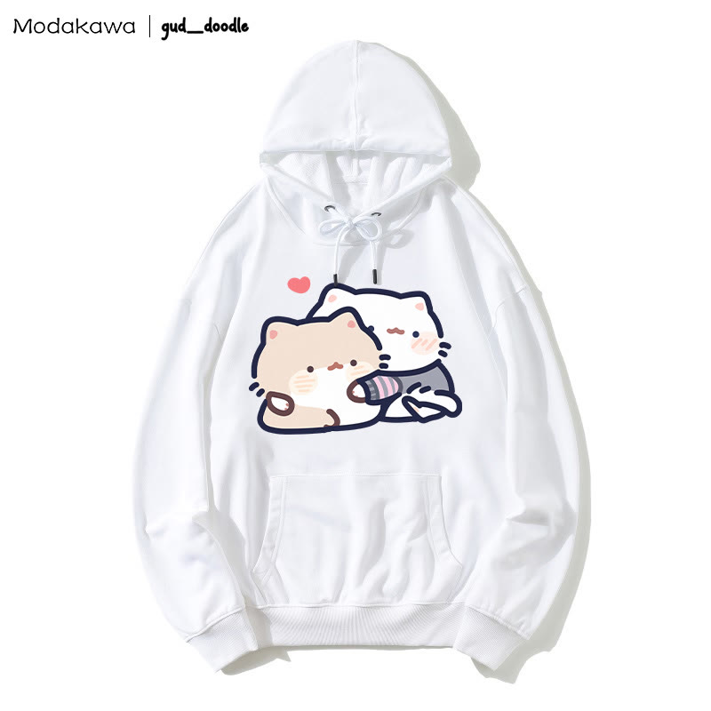 MODAKAWA X gud_doodle – Lockerer Hoodie mit Kitten-Print - White - 5XL - image 5