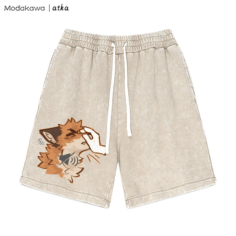 MODAKAWA X atka "Shhh" Fox Graphic Vintage Washed Shorts - Apricot - 3XL - image 3