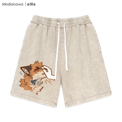 MODAKAWA X atka "Shhh" Fox Graphic Vintage Washed Shorts - Apricot - 3XL - image 3