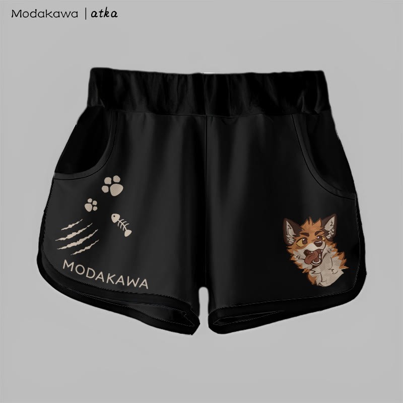 MODAKAWA X atka Gradient Playful Fox Face Graphic Shorts - Black - 5XL - image 7
