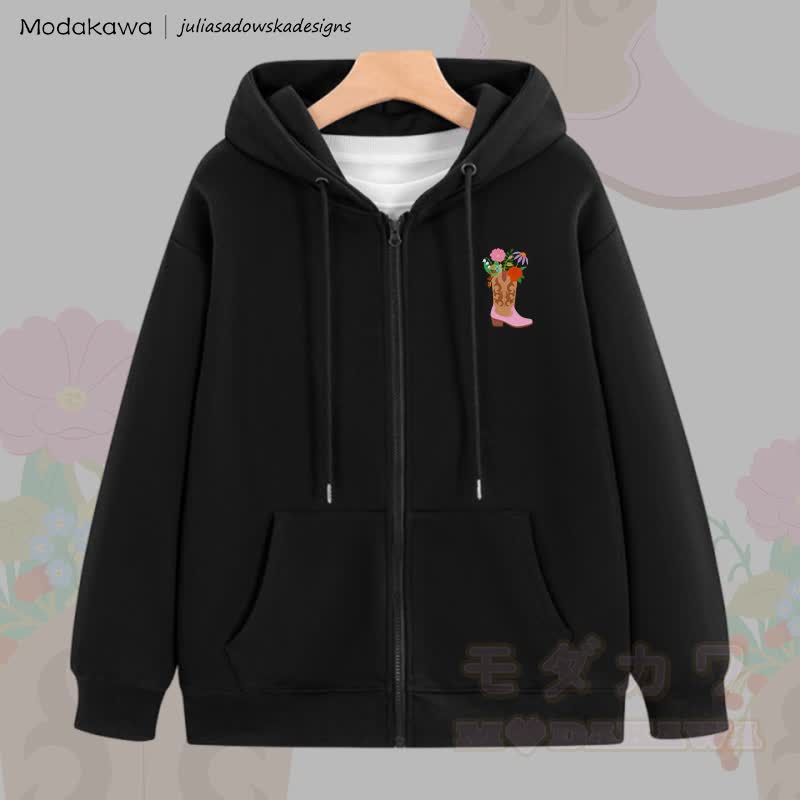 MODAKAWA X juliasadowskadesigns Floral Shose Graphic Zip Up Hoodie Sweatshirt - Schwarz - 5XL - image 3