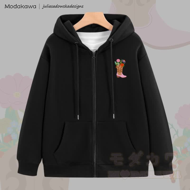 MODAKAWA X juliasadowskadesigns Floral Shose Graphic Zip Up Hoodie Sweatshirt - Schwarz - 5XL - image 3