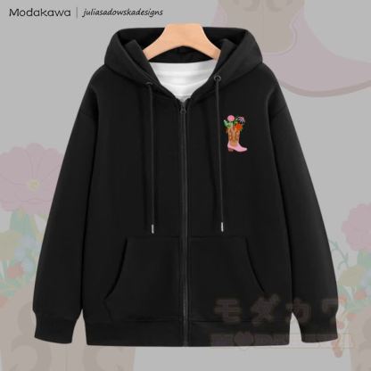 MODAKAWA X juliasadowskadesigns Floral Shose Graphic Zip Up Hoodie Sweatshirt - Schwarz - 5XL - image 3