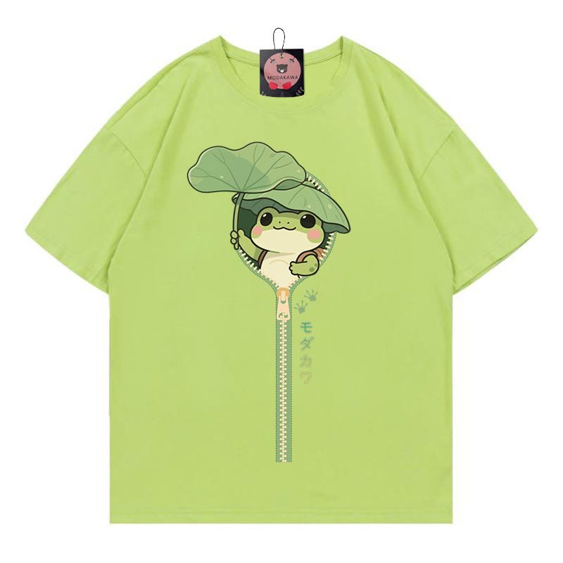 Modakawa T-Shirt mit Frosch-Reißverschluss-Print, 100 % Baumwolle - Green - 5XL - image 3