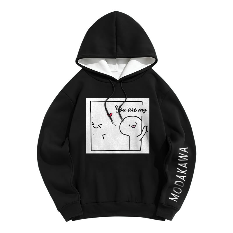 YOU ARE MY FOREVER STAR Modakawa Character Letter Print Loose Hoodie - Black A - 6XL - image 8