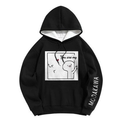 YOU ARE MY FOREVER STAR Modakawa Character Letter Print Loose Hoodie - Black A - 6XL - image 8