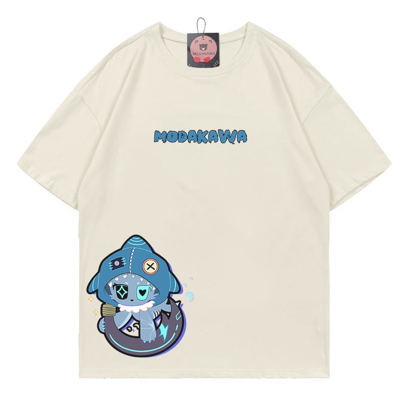 MODAKAWA T-Shirt mit verspieltem Hai-Motiv und dunkler Ästhetik - Beige - B - 5XL - image 8