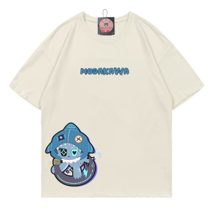 MODAKAWA T-Shirt mit verspieltem Hai-Motiv und dunkler Ästhetik - Beige - B - 5XL - image 8
