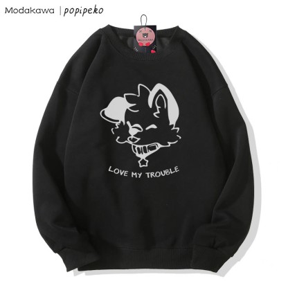 MODAKAWA X popipeko Zunge-raus-Welpen-Grafik-Partner-Sweatshirt mit Rundhalsausschnitt - Black - 5XL - image 4