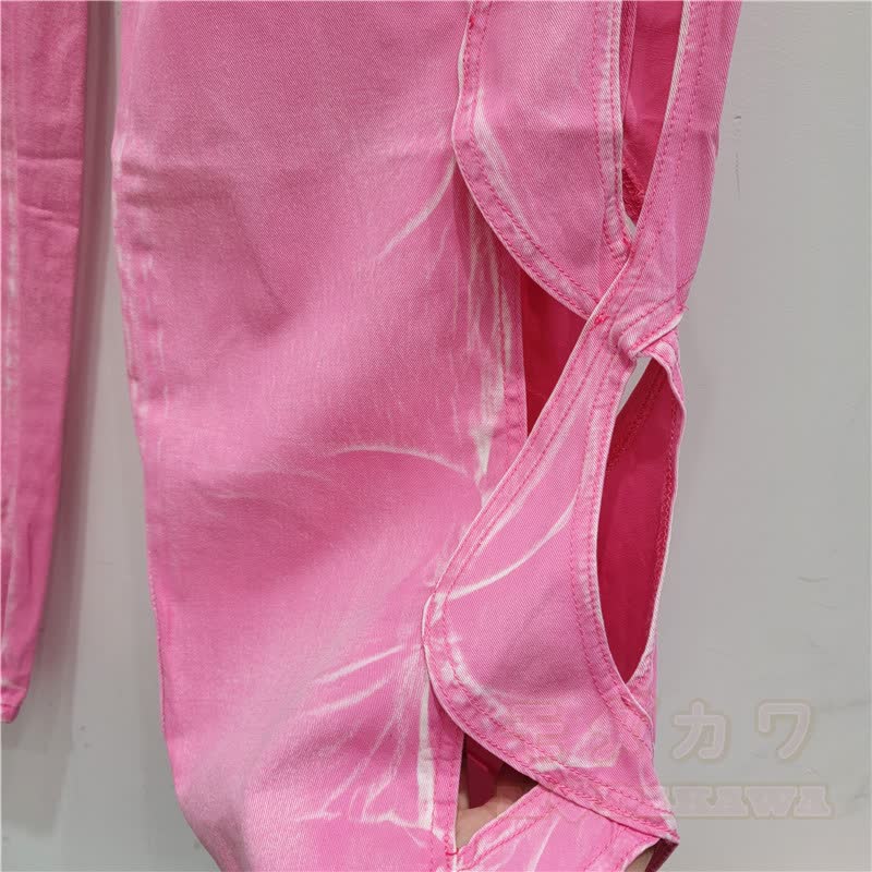 Jeans mit seitlichen Schnürausschnitten und geradem Bein - image 8