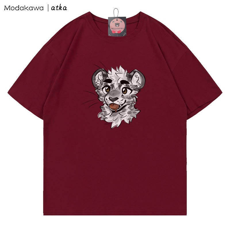 MODAKAWA X atka – T-Shirt mit frechem Tigergesicht und Grafik - Wine Red - 5XL - image 6