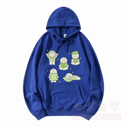 Modakawa Hoodie mit niedlichem kleinen Charakter-Motiv, locker geschnitten aus Baumwollmischgewebe - Blau - 5XL - image 7
