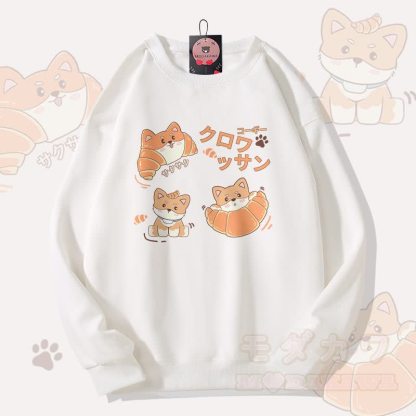 MODAKAWA Croissant Puppy Graphic Unisex Sweatshirt - Weiß - 5XL - image 3