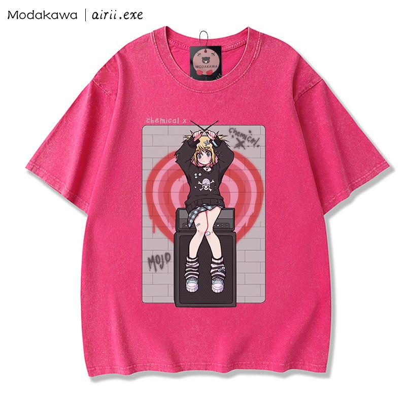 MODAKAWA X airii.exe CHEMICAL Girl Letter Print Vintage Washed 100% Baumwolle Modakawa T-Shirt - Rose Red - 3XL - image 3