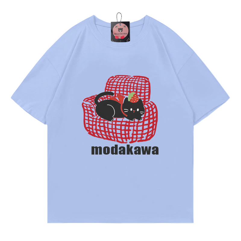 Sofa Kitty Print Modakawa T-Shirt - Blue - 5XL - image 5