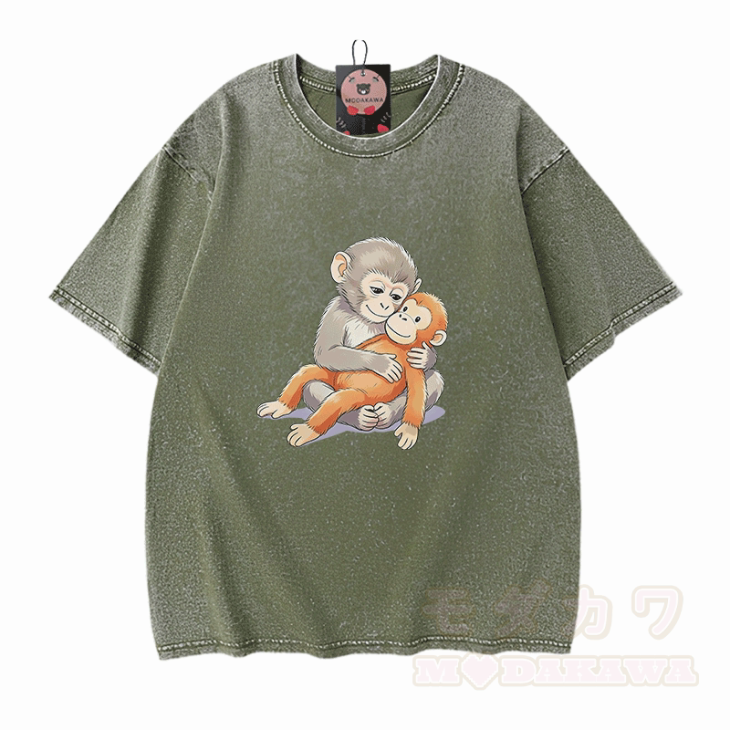 PUNCH Monkey Doll Grafik Modakawa Vintage gewaschenes T-Shirt aus 100% Baumwolle - Grün - 5XL - image 8