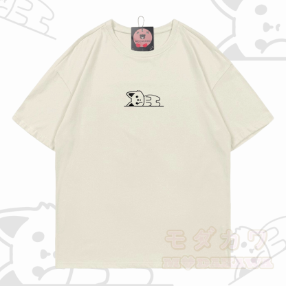 Modakawa-Baumwoll-T-Shirt mit gesticktem liegenden Fuchs - Beige - 5XL - image 4