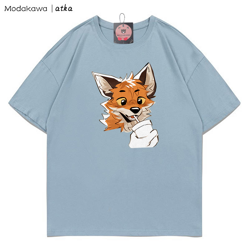 MODAKAWA X atka Fuchs-Print T-Shirt - Dusty Blue - 5XL - image 6