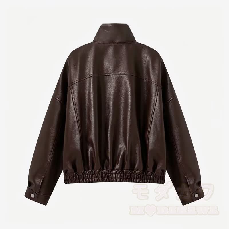 Vintage-Jacke aus Kunstleder mit Stehkragen und Reißverschluss, kurz geschnitten - image 17