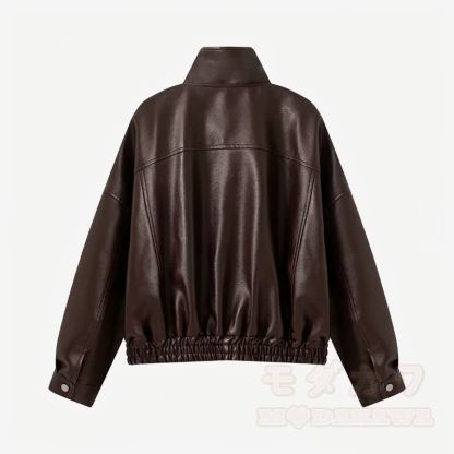 Vintage-Jacke aus Kunstleder mit Stehkragen und Reißverschluss, kurz geschnitten - image 17