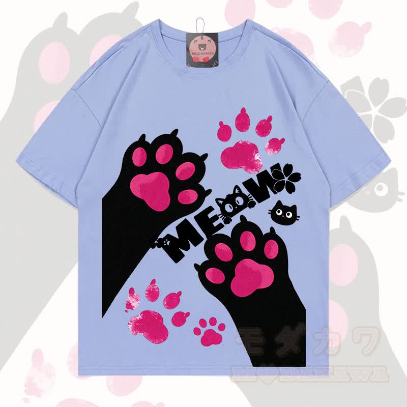 MODAKAWA MEW Niedliches Katzenmotiv T-Shirt aus 100 % Baumwolle - Dunstblau - 5XL - image 12