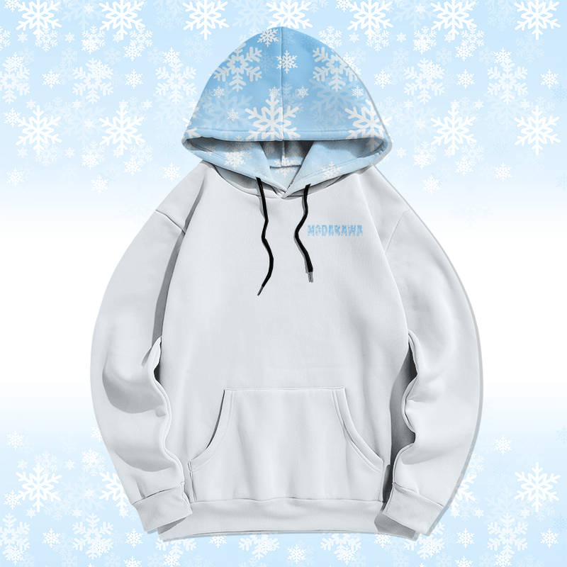 MODAKAWA Pullover-Hoodie mit Schneeflocken-Schriftzug und Allover-Print - image 5