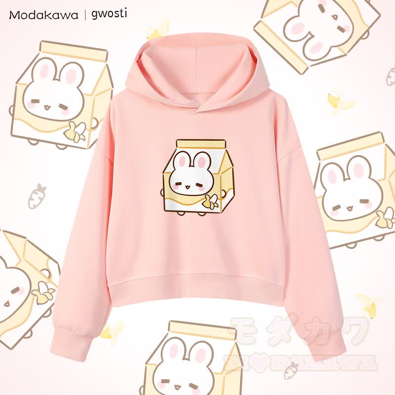 MODAKAWA X gwosti Bunana Milk Graphic Cropped Cotton Hoodie - Rosa - 3XL - image 3
