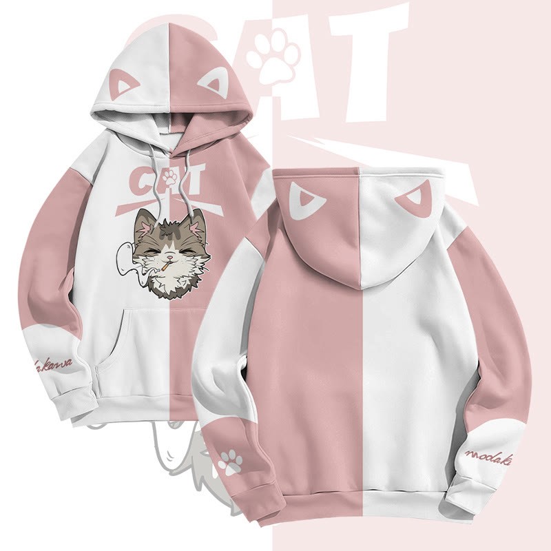 MODAKAWA Pullover-Hoodie mit rauchender Katze und Allover-Print - Pink - 8XL - image 3