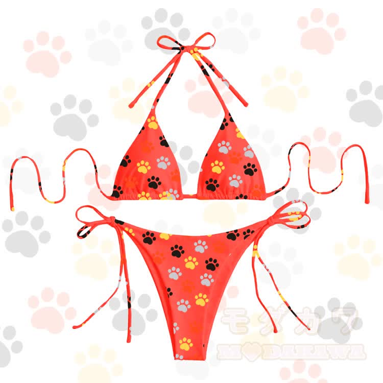 Modakawa Damen-Bikini-Set mit Pfotenabdruck - Orange - 4XL - image 8