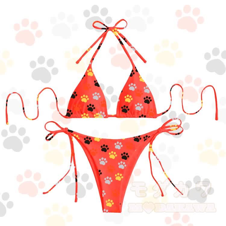 Modakawa Damen-Bikini-Set mit Pfotenabdruck - Orange - 4XL - image 8