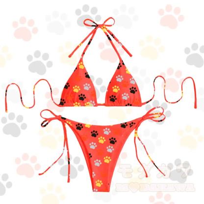 Modakawa Damen-Bikini-Set mit Pfotenabdruck - Orange - 4XL - image 8