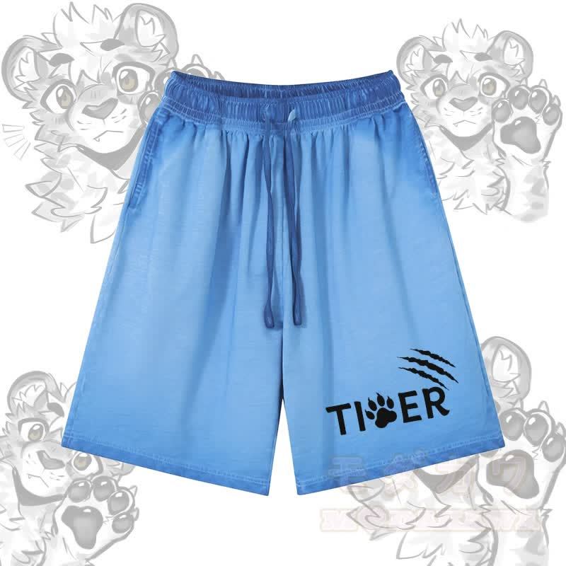 Modakawa Shorts aus 100 % Baumwolle mit Tigerpfoten-Motiv, Vintage-Waschung und Used-Look - Blau - 5XL - image 3